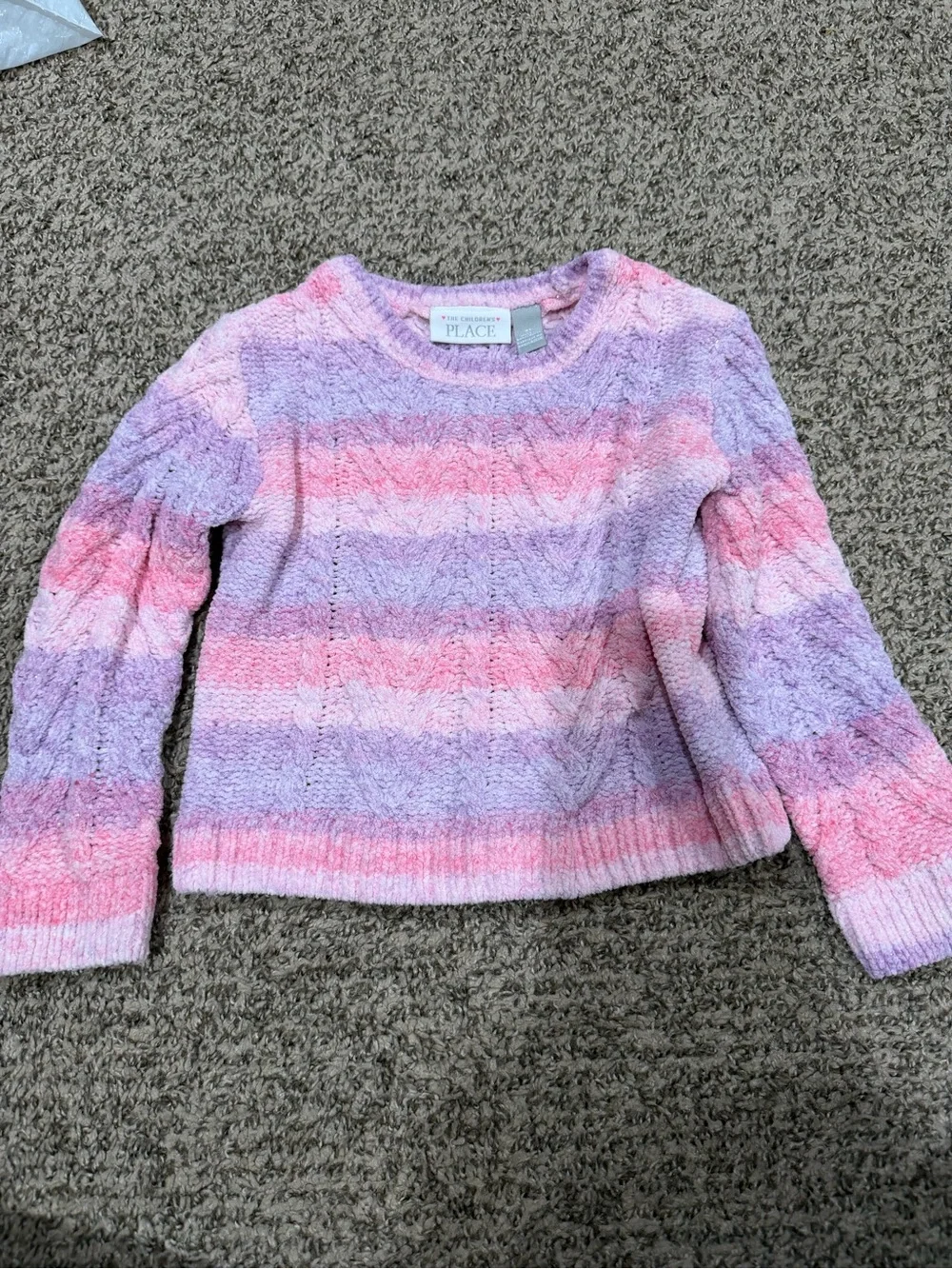 The Children's Place Pastel Pink & Lavender Striped Crewneck Sweater